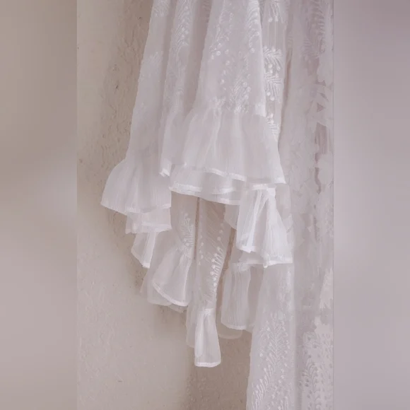 Badgley Mischka Soft White Sheer Lace Mini Dress With Nude Dress Slip - Picture 6 of 8